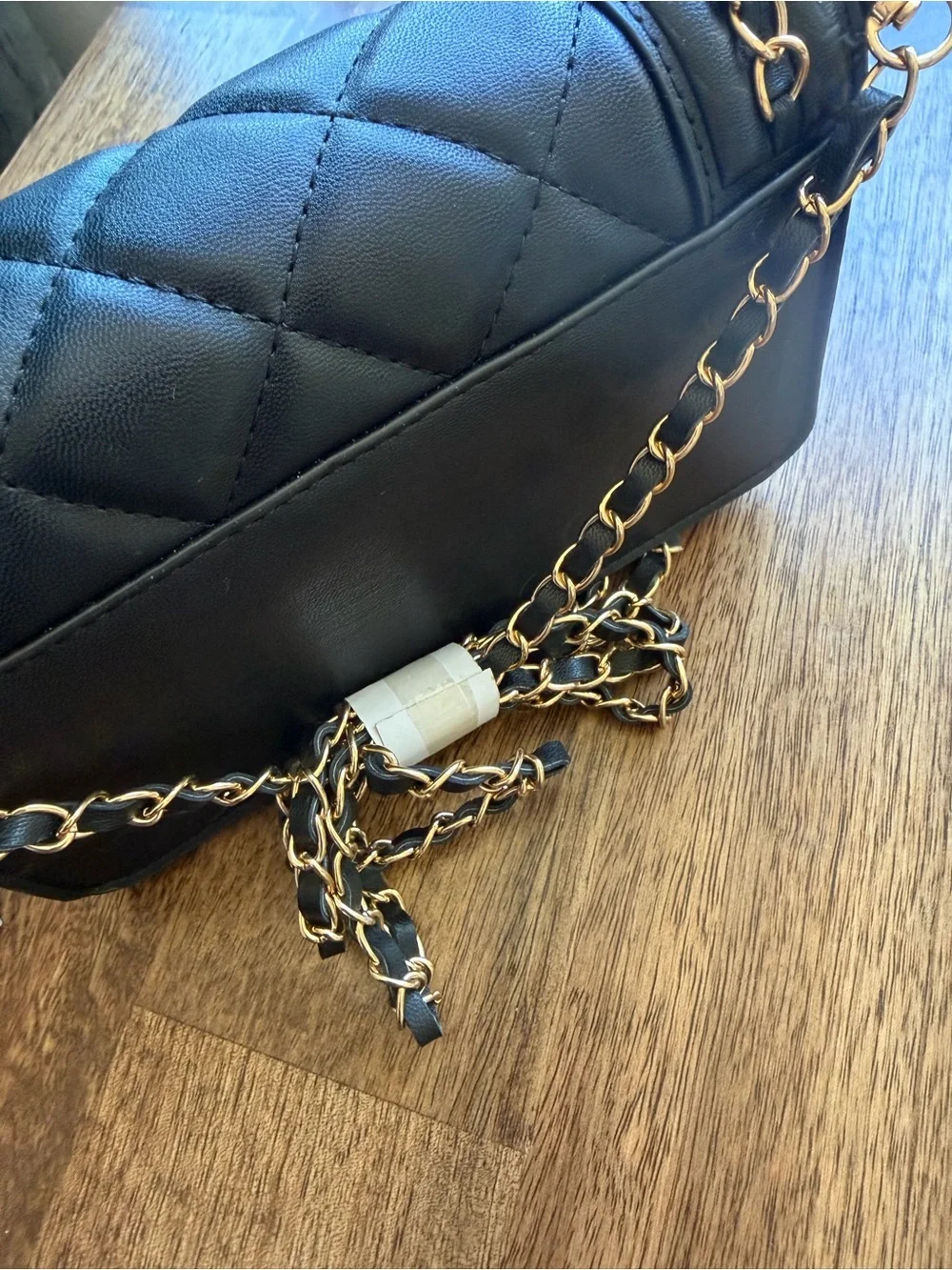 Valentino Orlandi Black Quilted Faux-Leather Crossbody with Gold Chain & V-Lock